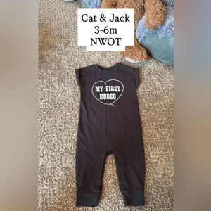 Cat & Jack “My First Rodeo” Romper 3–6M | Dark Grey | NWOT